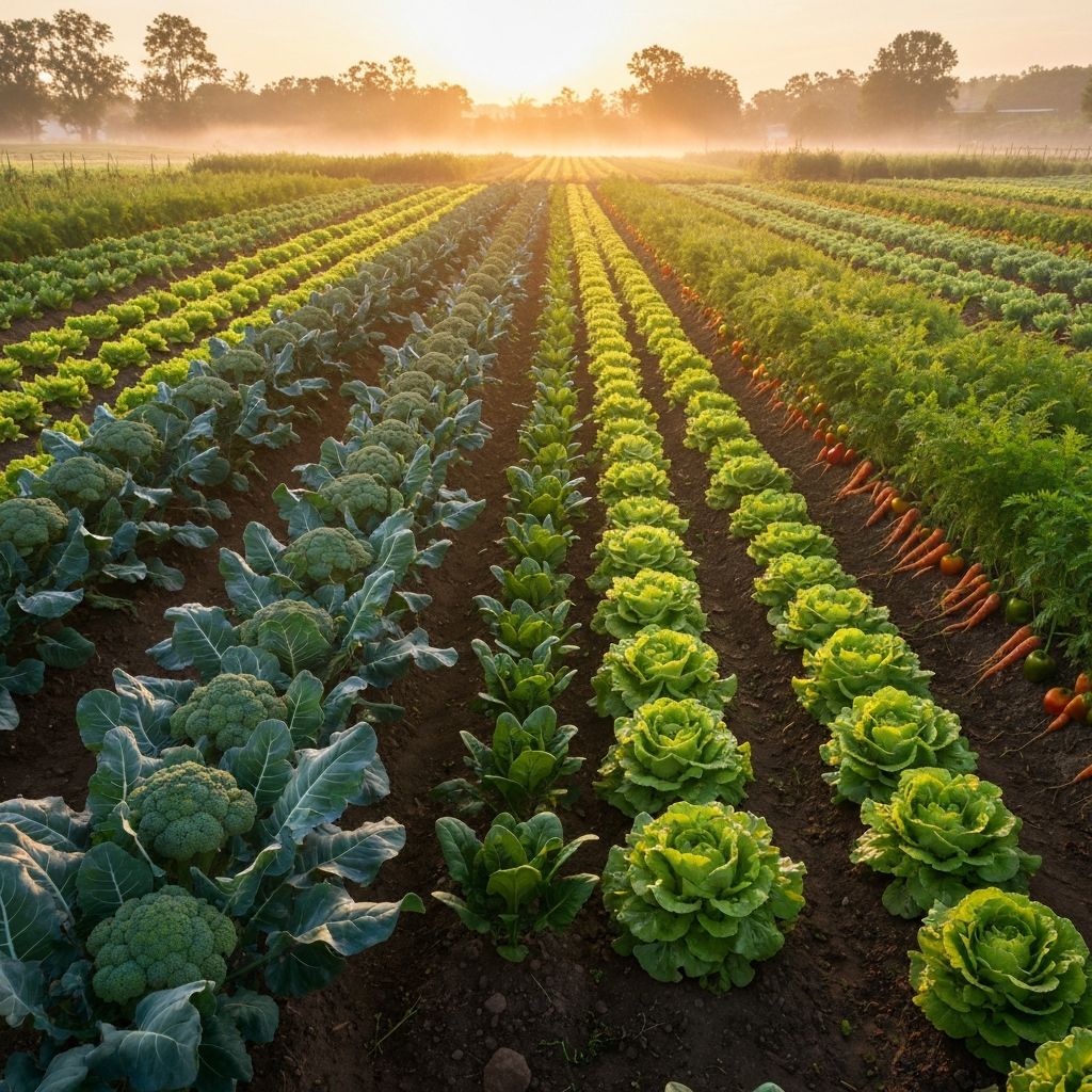 Sunrise over vegetable garden