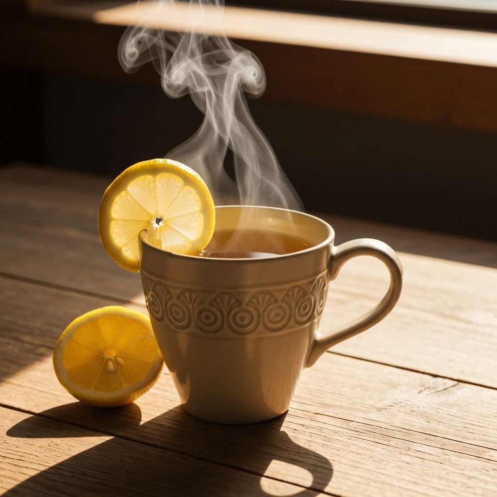 Steaming herbal tea with lemon